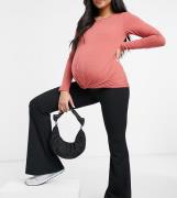 Mamalicious Maternity - Mørkerosa T-shirt med lange ærmer og snoning foran-Lyserød