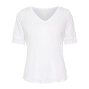 Hvid Linned V-Hals T-Shirt