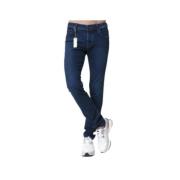 Slim Fit Navy Blue Jeans med Brun Logo Plade