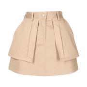 Beige Stretch-Bomuld Mini Nederdel