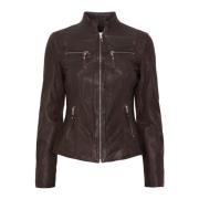 Notyz Biker Læderjakke W. Collar Skind 1132Rf Almond Brown W. Silver Acc.