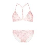 Pink Cross Over Bikini med Hvid Logo Print