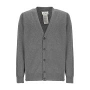 Gr? Cashmere Cardigan med V-Hals og Fire Sting