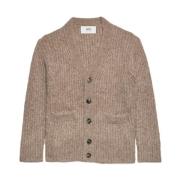 Beige V-Hals Ribstrik Cardigan