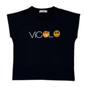 Sort børne T-shirt med hæklet smiley logo