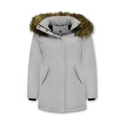 Kvinders Parka - Imiteret Pelskrave - Slim Fit