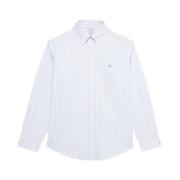Lysblå og hvid Regular Fit Non-Iron Stretch Bomuld Casual Skjorte med Button-Down Krave
