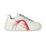 Hvide Sneakers med Rød Dragedesign
