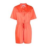 Koralrød Stretch-Bomuld Playsuit