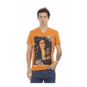 Stilfuld Orange V-Hals T-Shirt med Frontprint