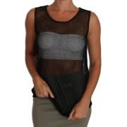 Sort Mesh Transparent Bluse T-shirt - Moderne Stil