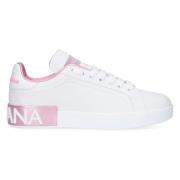 Hvide og Pink Læder Sneakers