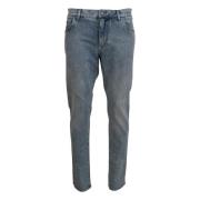 Blå Vask Slim Fit Bomuld Denim Jeans