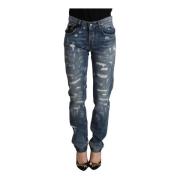 Blå Distressed Denim Boyfriend Skinny Jeans