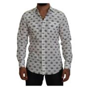 Hvid Crown Print Slim Fit Bomuldsskjorte