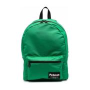Grøn rygsæk med logo-patch og forlomme med lynlås