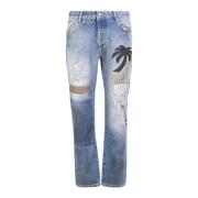Unikke Palm Tree Patchwork Jeans