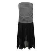 Sort Midi Kjole med Jersey Chiffon Nederdel