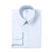 Lysblå Regular Fit Non-Iron Stretch Bomuldsskjorte med Button-Down Krave