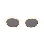 Ovale solbriller med elfenbensfarvet acetatramme og grå organiske linser