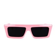 Glamourøse firkantede solbriller i pink acetat med grå organiske linser