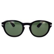Vintage Runde Solbriller i Sort med Grønne Linser