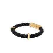 Men's Black Braided Leather Bracelet With Gold Lock