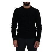 Sort Uld Logo Mønster Crewneck Sweater