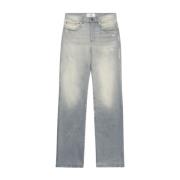 Grå Straight-Leg Jeans med Distressed Finish