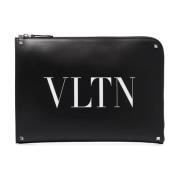 VLTN Læder Håndtaske med Logo Print og Rockstud Kant