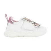 Hvide Læder Sneakers med Teddy Bear Patch og Pink Lamineret Indsats - Børnekollektion