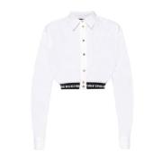 Hvid kortærmet skjorte med sort elastisk kant og hvidt trykt logo - Størrelse 42