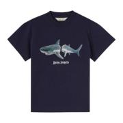 Blå Shark Print Børne T-shirt