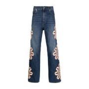 Blomsterbroderede bootcut jeans