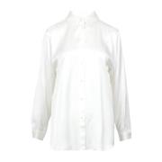 Hvid Viskose Skjorte med Krave
