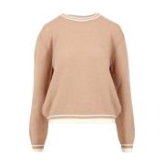 Beige Sweater med Broderet Logo