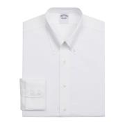 Hvid Slim Fit Non-Iron Stretch Supima Bomuld Twill Skjorte med Button Down Krave