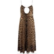 Leopard Print Cut-Out Midi Kjole