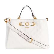 Hvid damehåndtaske med lynlås og tilpet logo-foring