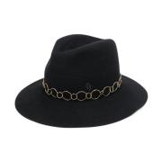 Elegant sort uld Fedora hat med guldkæde