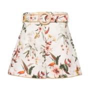 Blomstret Linned Shorts med Raffia Trim