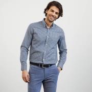 Eksklusivt trykt navyblåt Pima bomuldsskjorte