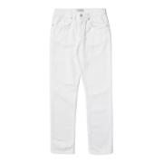 Hvide børne jeans, 5 lommer, bæltestropper, logo patch, normal pasform