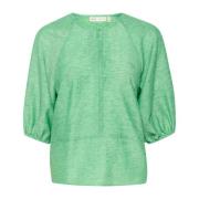 Emerald Green Bluse med Halvlange Ærmer