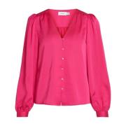 Fuchsia Bluse med V-hals