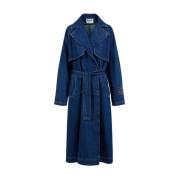 Denim Oversized Trenchcoat med Logo