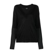 Sort Cashmere og Silke V-Hals Sweater