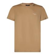 Beige Bomuld T-Shirt med Flocket Logo