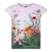 Blomster- og Tigerprint Pink T-Shirt