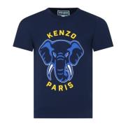 Blå Elefant Print T-Shirt